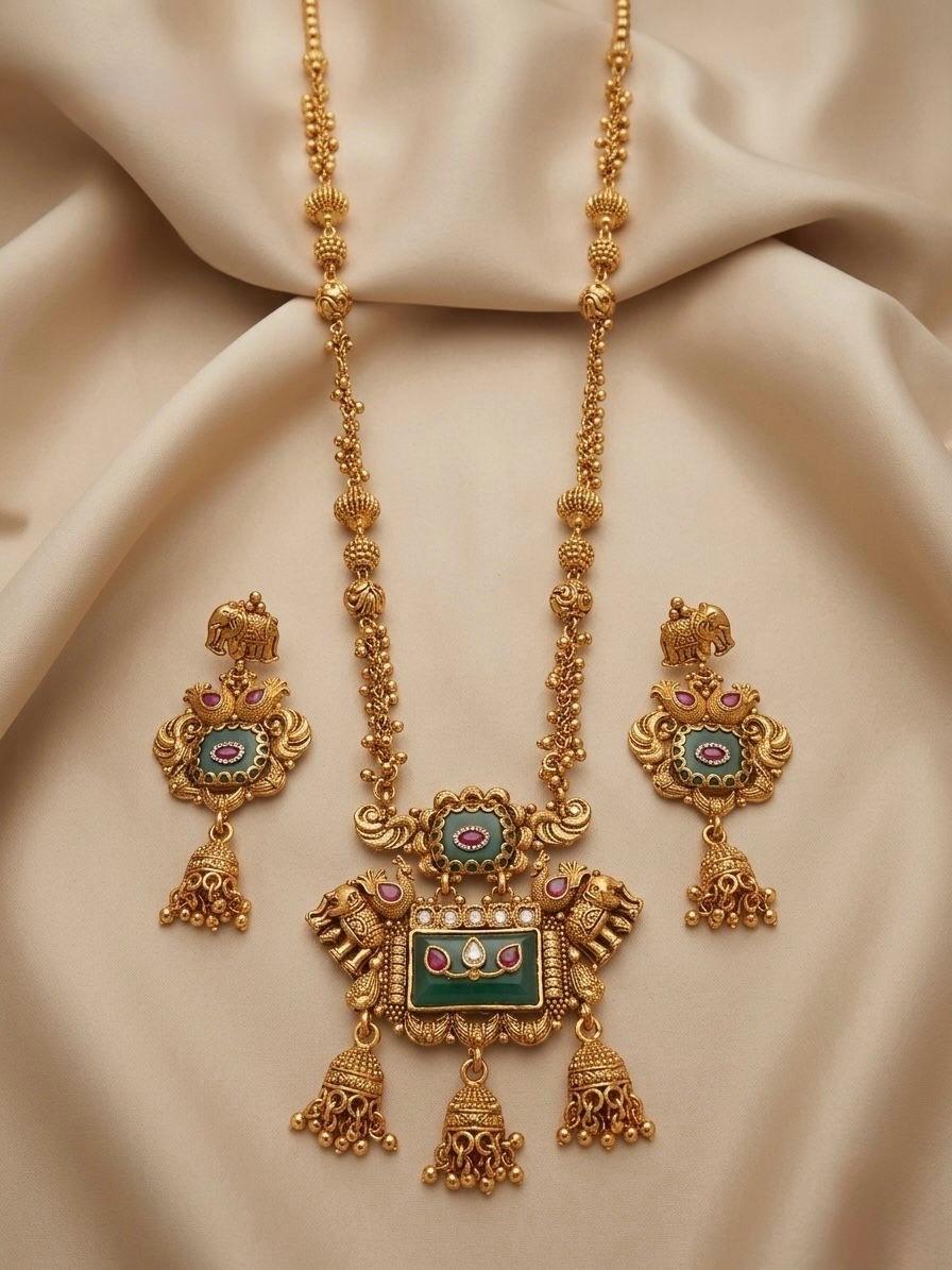 Antique Long Gold Stone Necklace