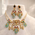 Elegant Gold plated Kundan style Choker Set with Jade Drops & Pearls