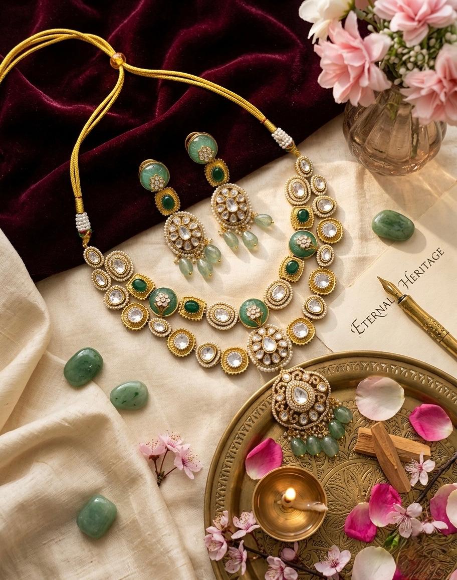 Designer Kundan Double Layer Choker Necklace Set