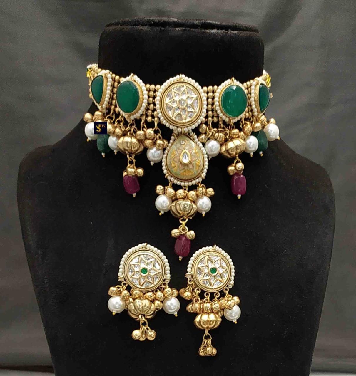 Fusion Gold Beads Kundan Necklace