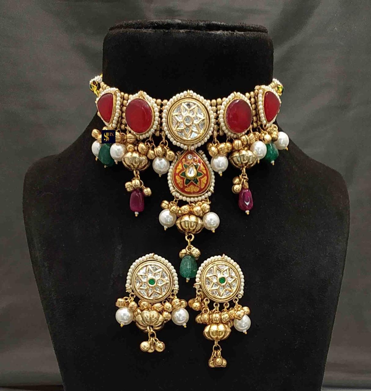 Fusion Gold Beads Kundan Necklace