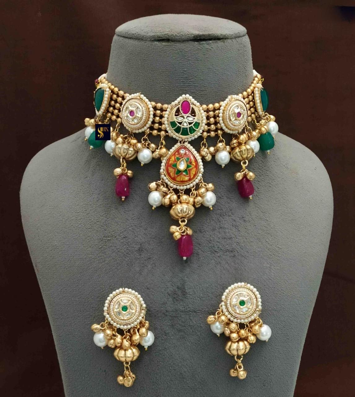 Fusion Gold Beads Kundan Necklace