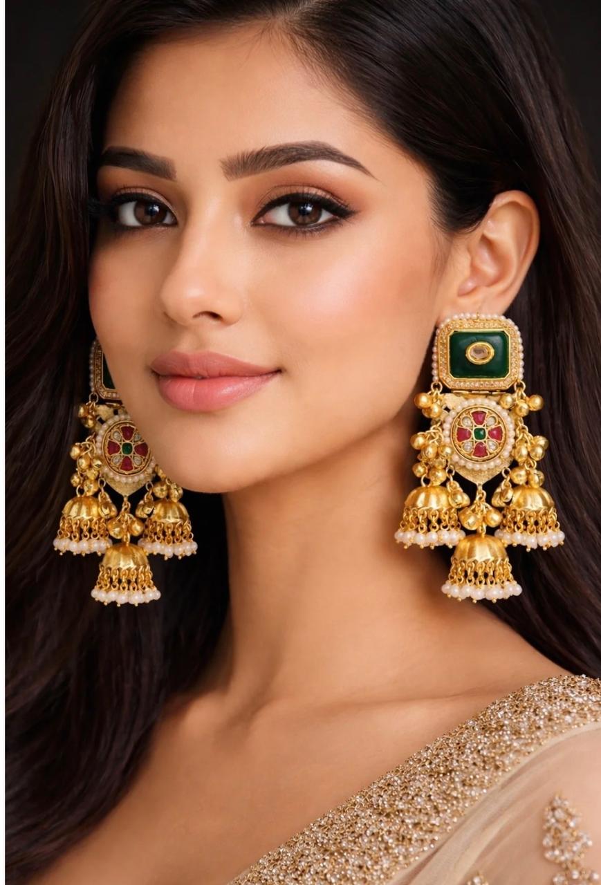 Fusion Gold Plated Jhumka Earings With Pearl Details