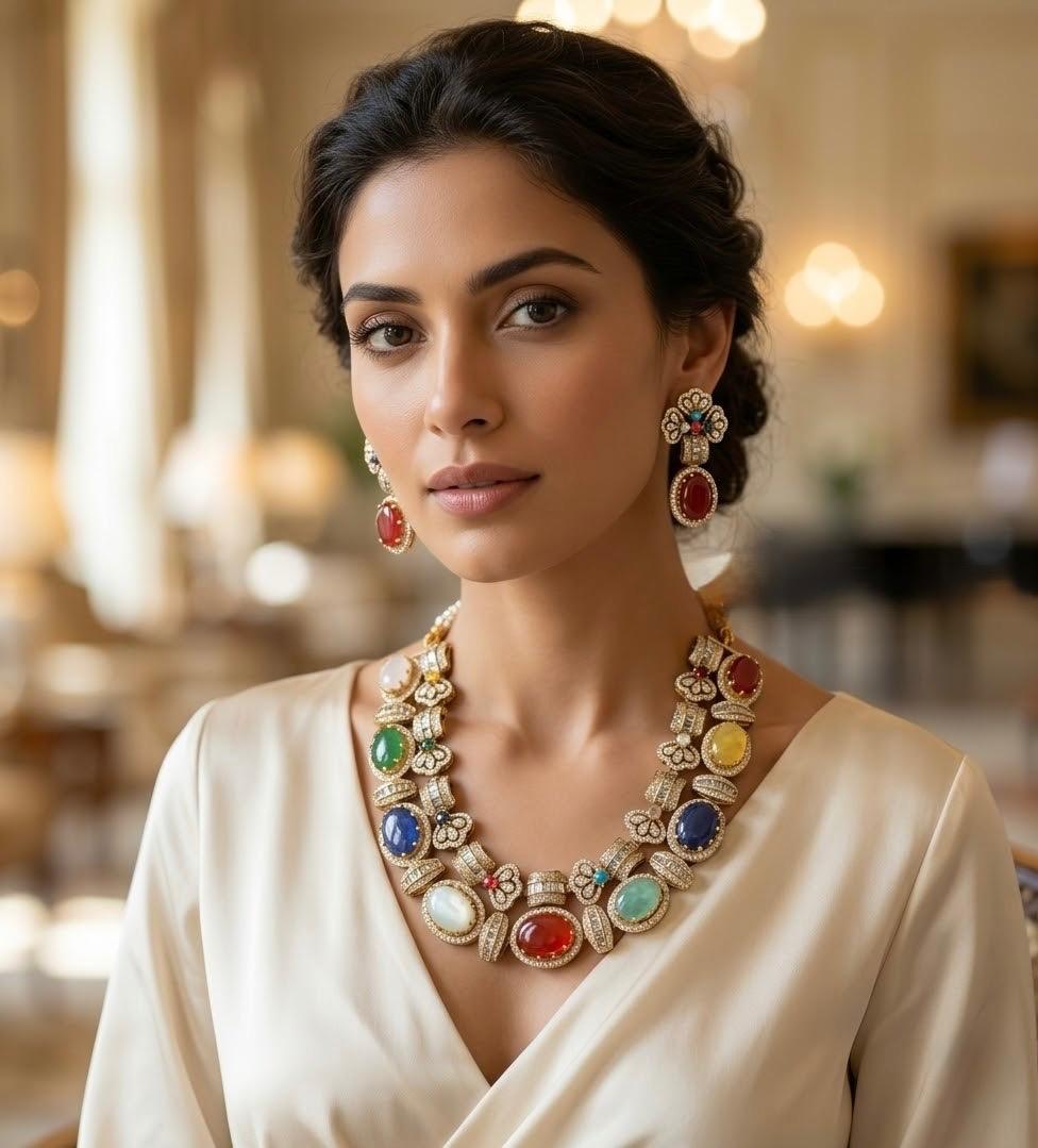 Multi Colour Stone Sabyasachi Necklace set