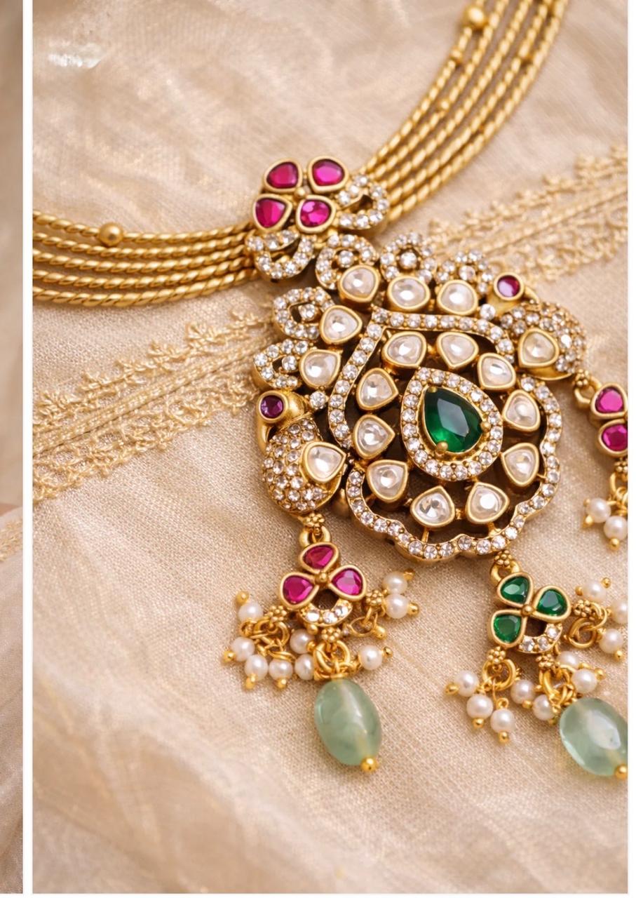 Multi Line Victorian Jadau Hasli Set