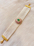 Pachi Kundan Broad Pearl Belt Bracelet
