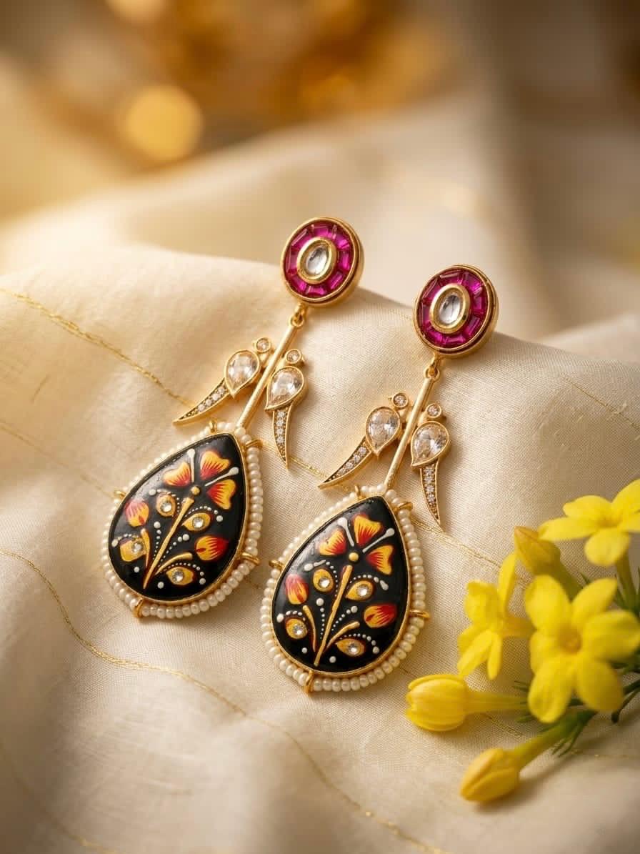 Pearl Kundan Meena Earings