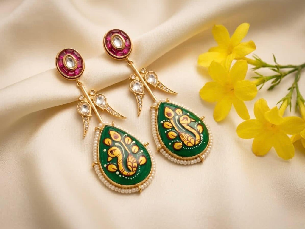 Pearl Kundan Meena Earings