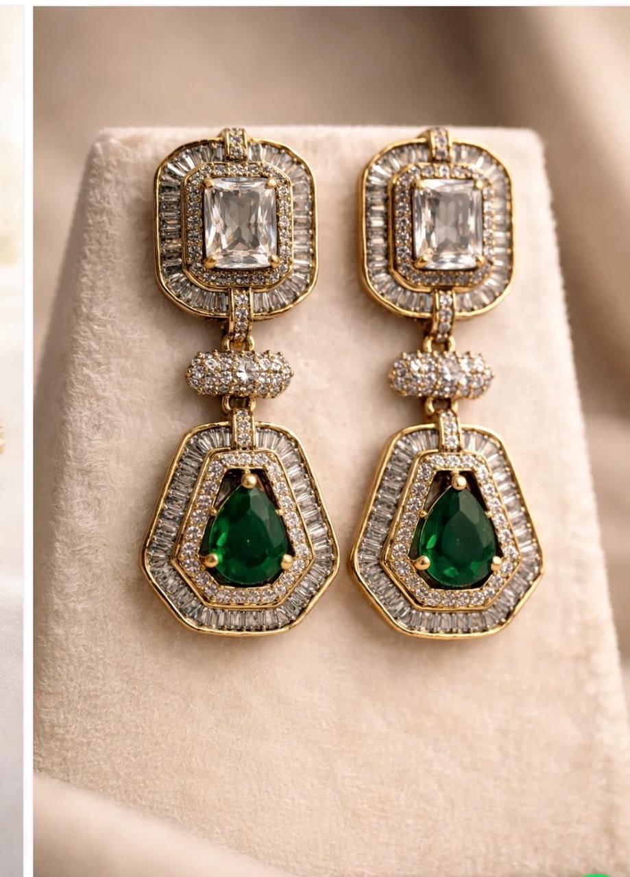 Premium Green Drop Mossinite Necklace Set